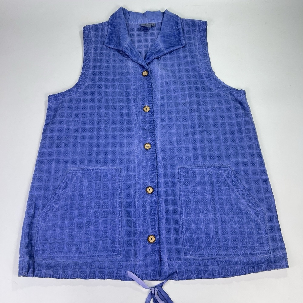 Focus Casual Life Tunic Vest Sz L Cornflower Blue Waffle Texture Artsy Lagenlook